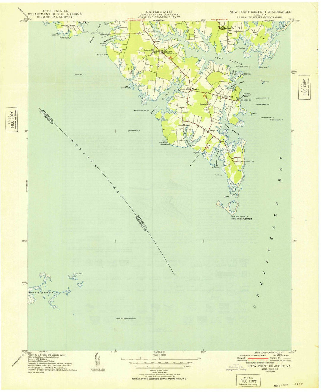 1948 New Point Comfort, VA - Virginia - USGS Topographic Map