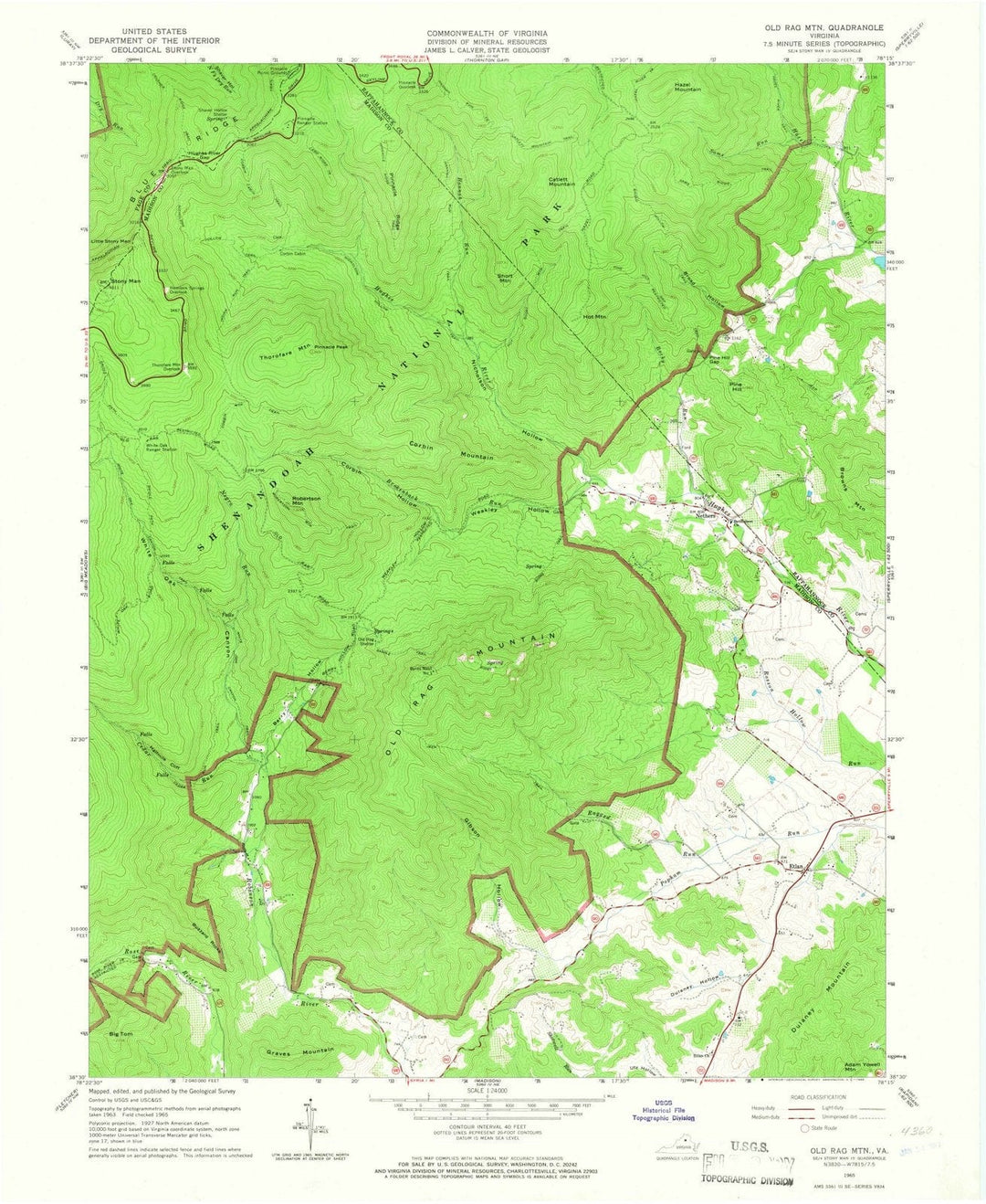 1965 Old Rag MTN, VA - Virginia - USGS Topographic Map