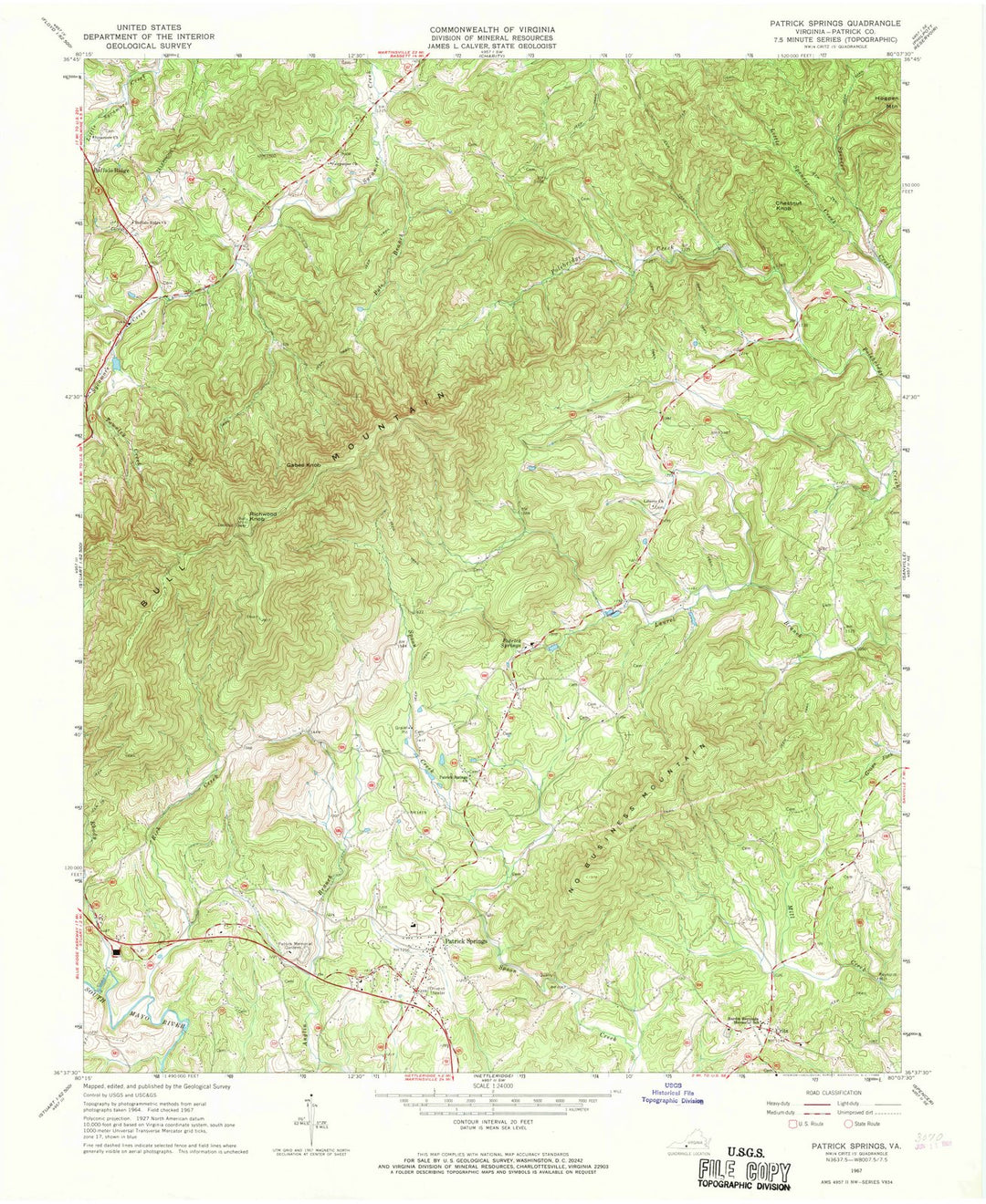 1967 Patrick Springs, VA - Virginia - USGS Topographic Map