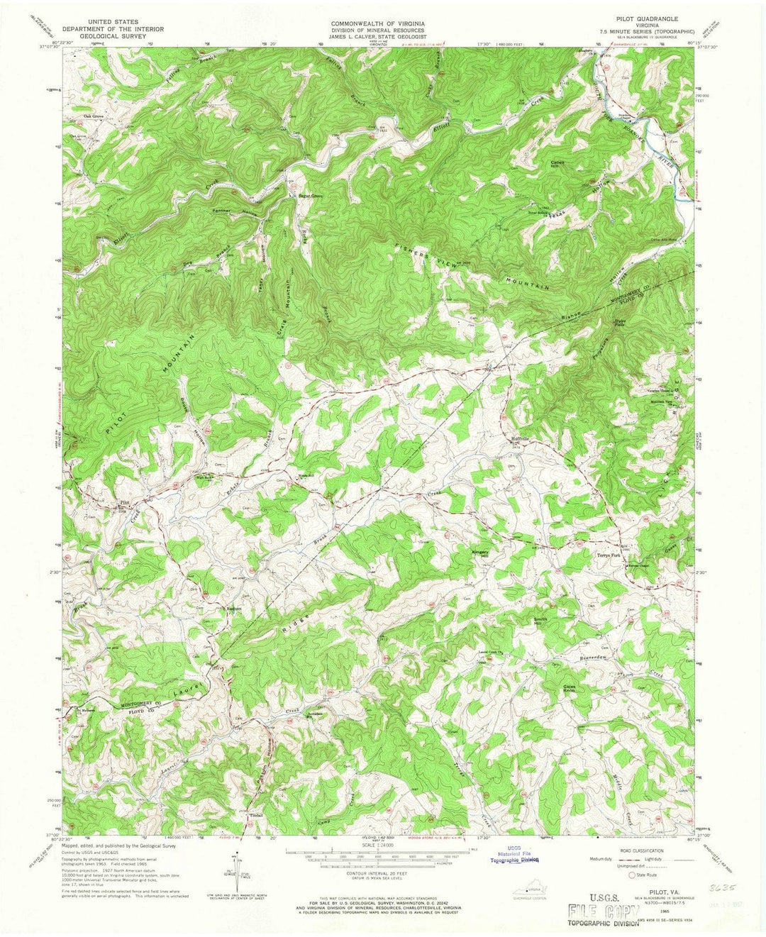 1965 Pilot, VA - Virginia - USGS Topographic Map