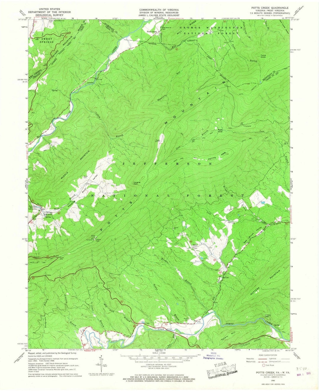 1966 Potts Creek, VA - Virginia - USGS Topographic Map