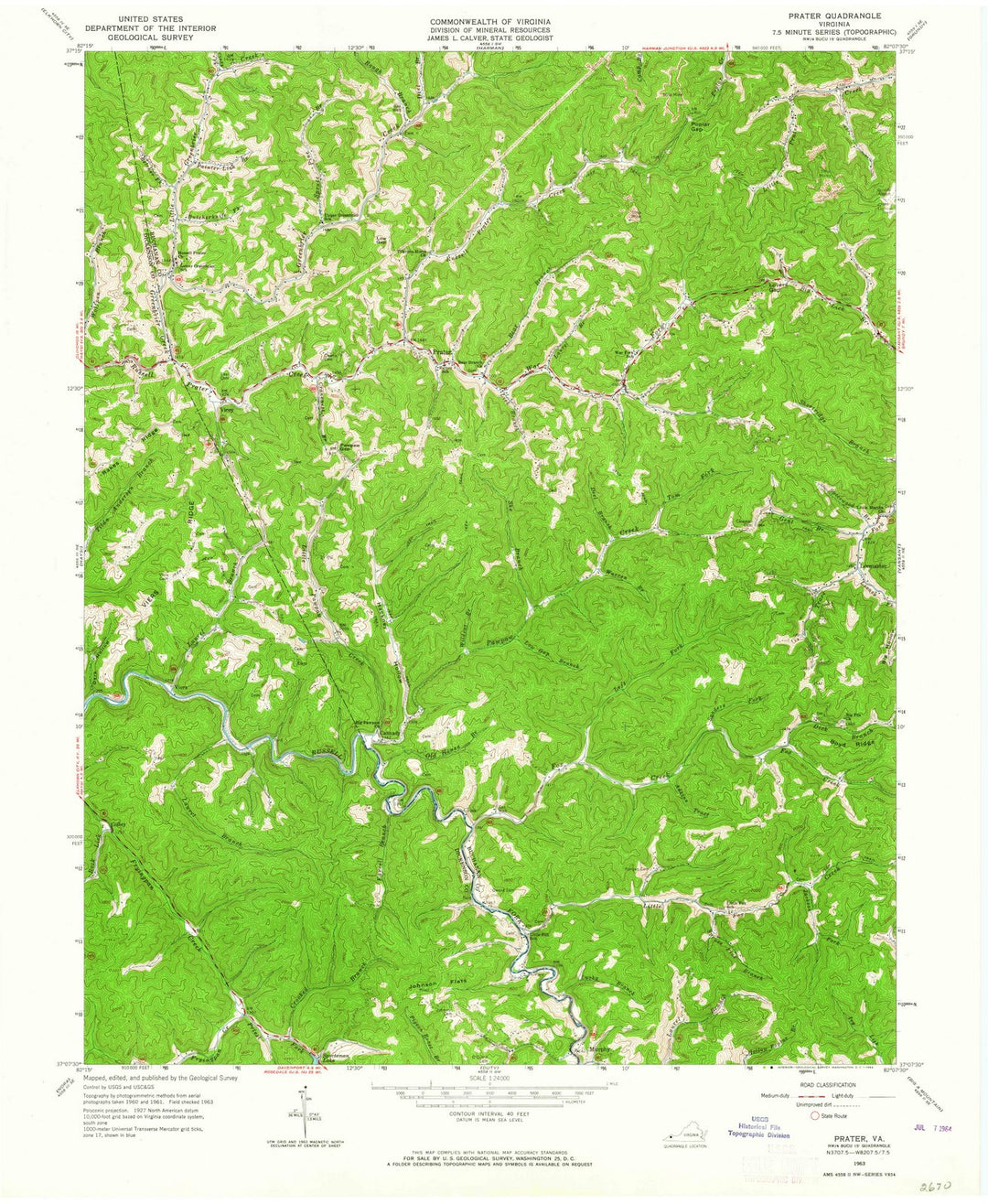 1963 Prater, VA - Virginia - USGS Topographic Map
