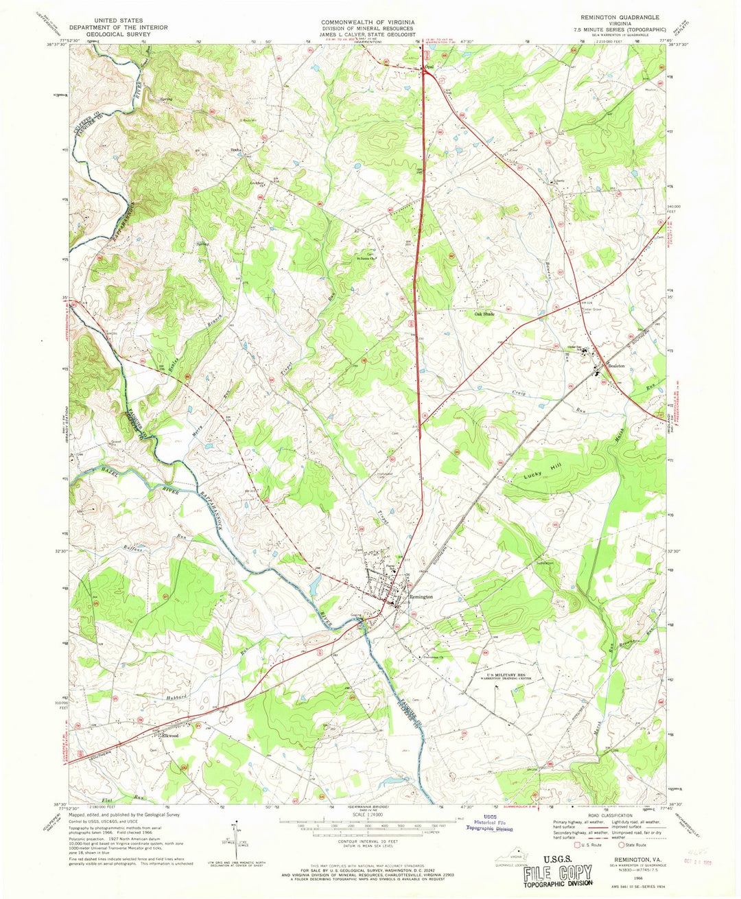 1966 Remington, VA - Virginia - USGS Topographic Map