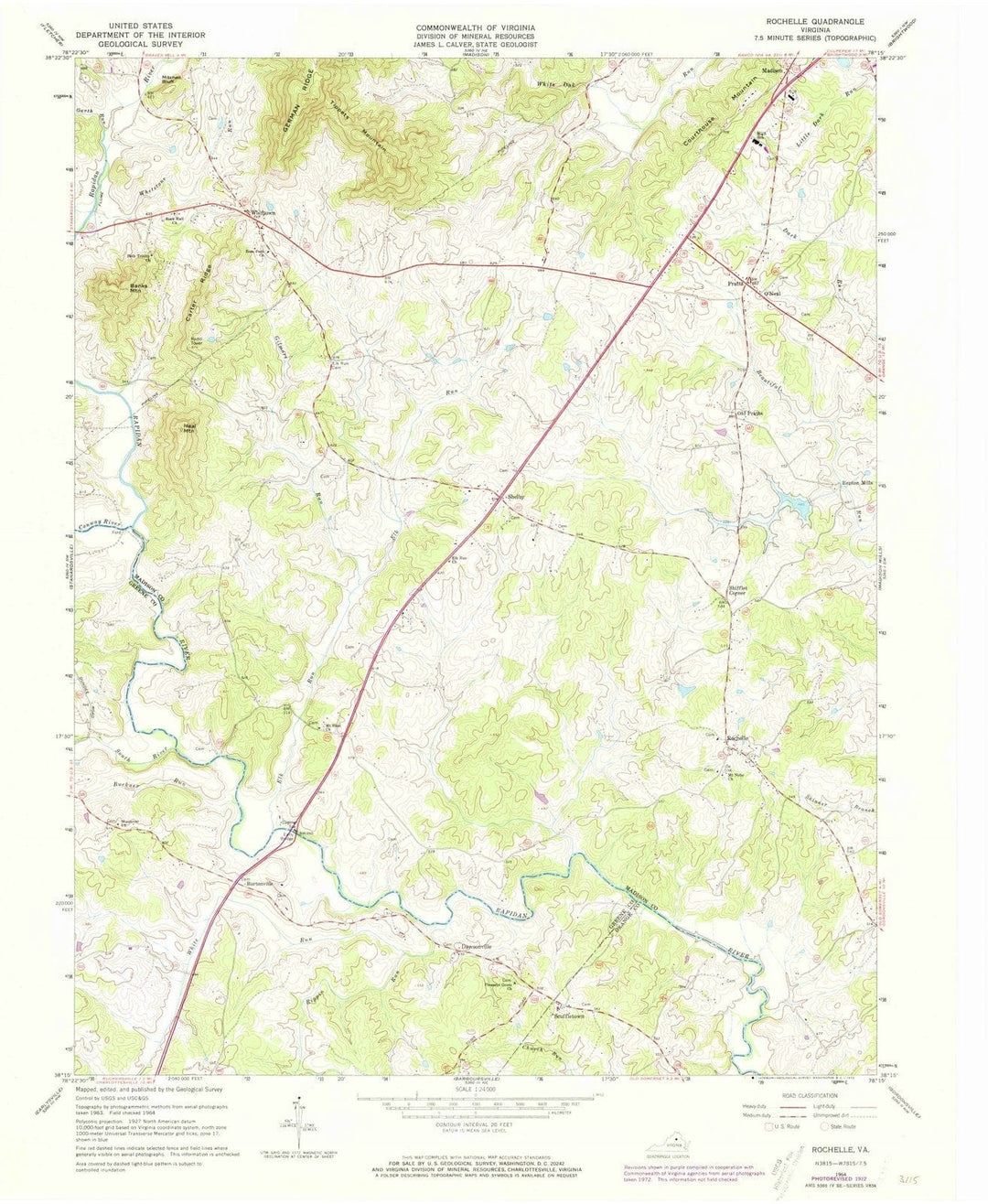 1964 Rochelle, VA - Virginia - USGS Topographic Map