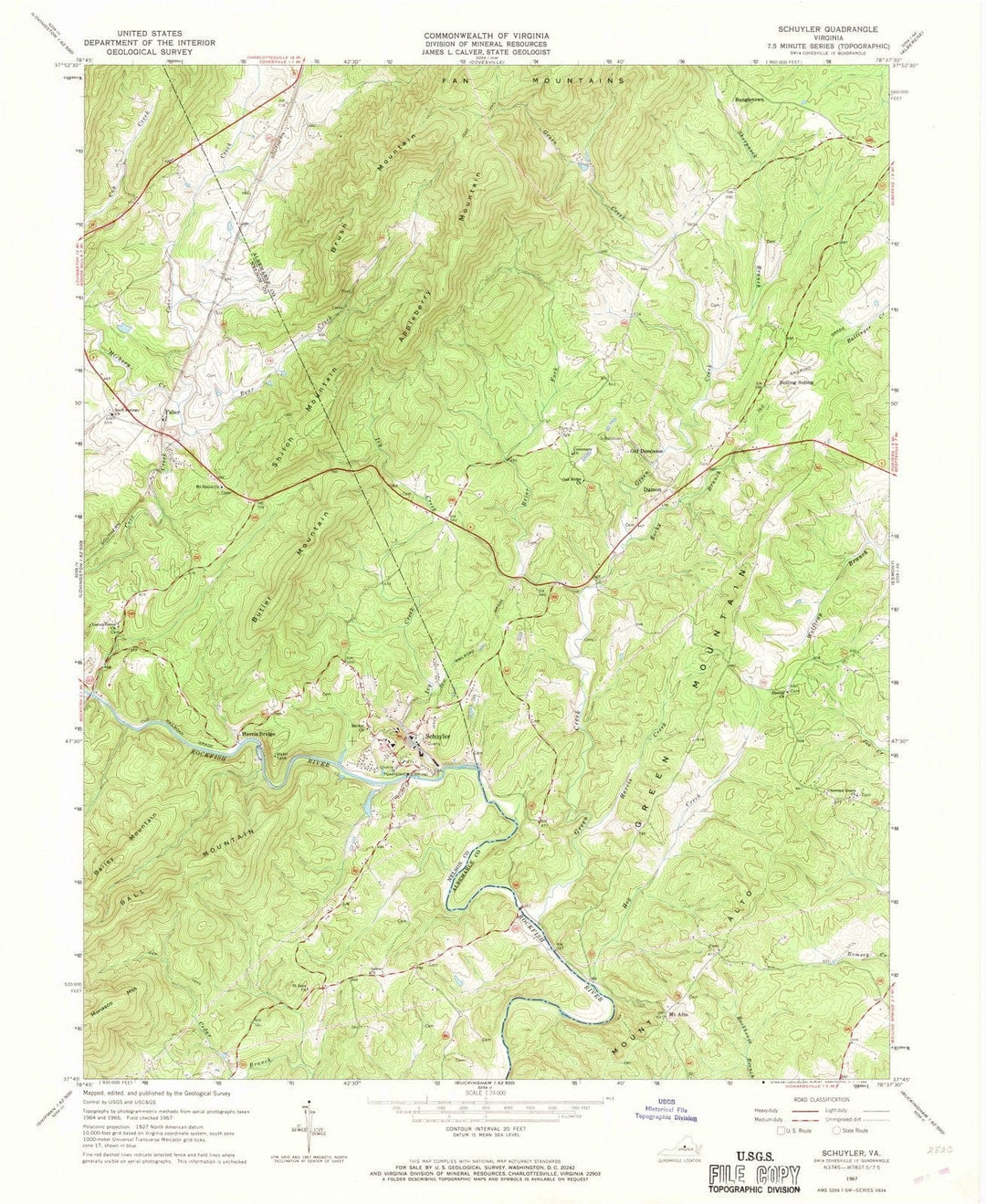 1967 Schuyler, VA - Virginia - USGS Topographic Map
