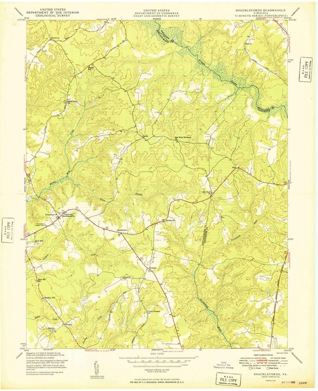 1949 Shacklefords, VA - Virginia - USGS Topographic Map