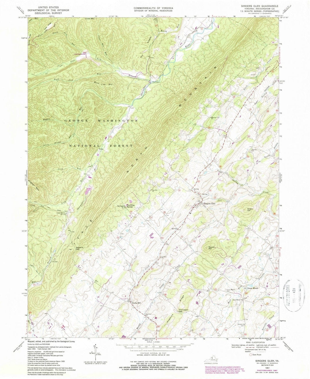 1967 Singers Glen, VA - Virginia - USGS Topographic Map