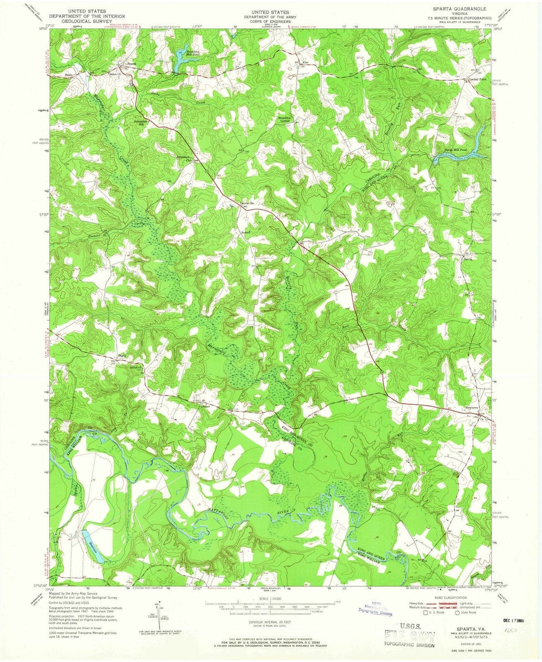 1951 Sparta, VA - Virginia - USGS Topographic Map