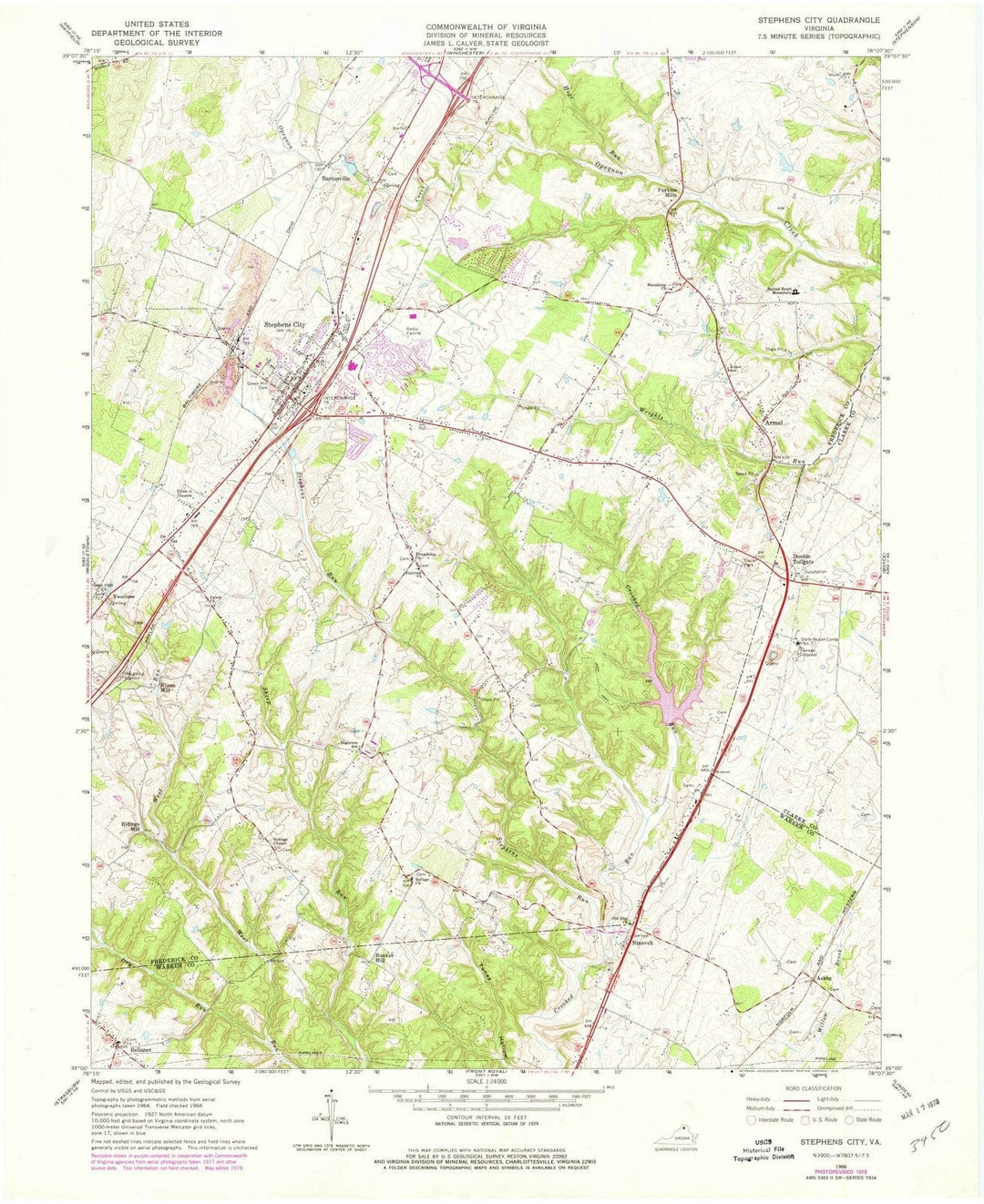 1966 Stephens City, VA - Virginia - USGS Topographic Map