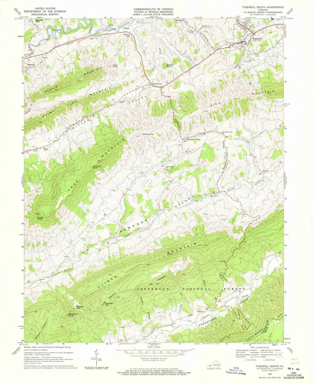 1968 Tazewell South, VA - Virginia - USGS Topographic Map