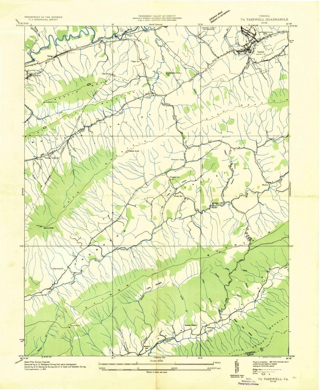 1934 Tazewell, VA - Virginia - USGS Topographic Map