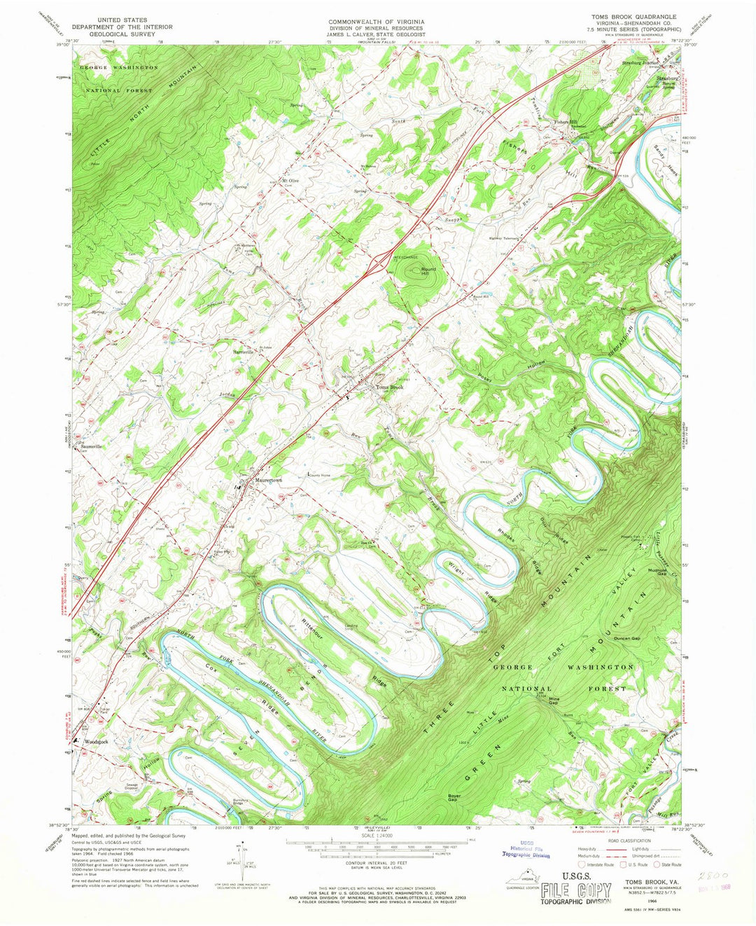 1966 Toms Brook, VA - Virginia - USGS Topographic Map