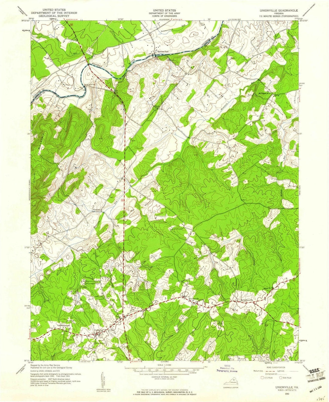 1943 Unionville, VA - Virginia - USGS Topographic Map