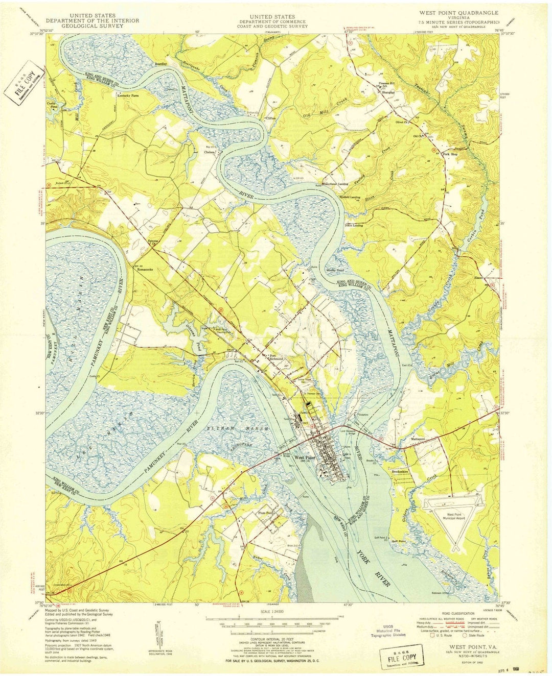 1950 West Point, VA - Virginia - USGS Topographic Map