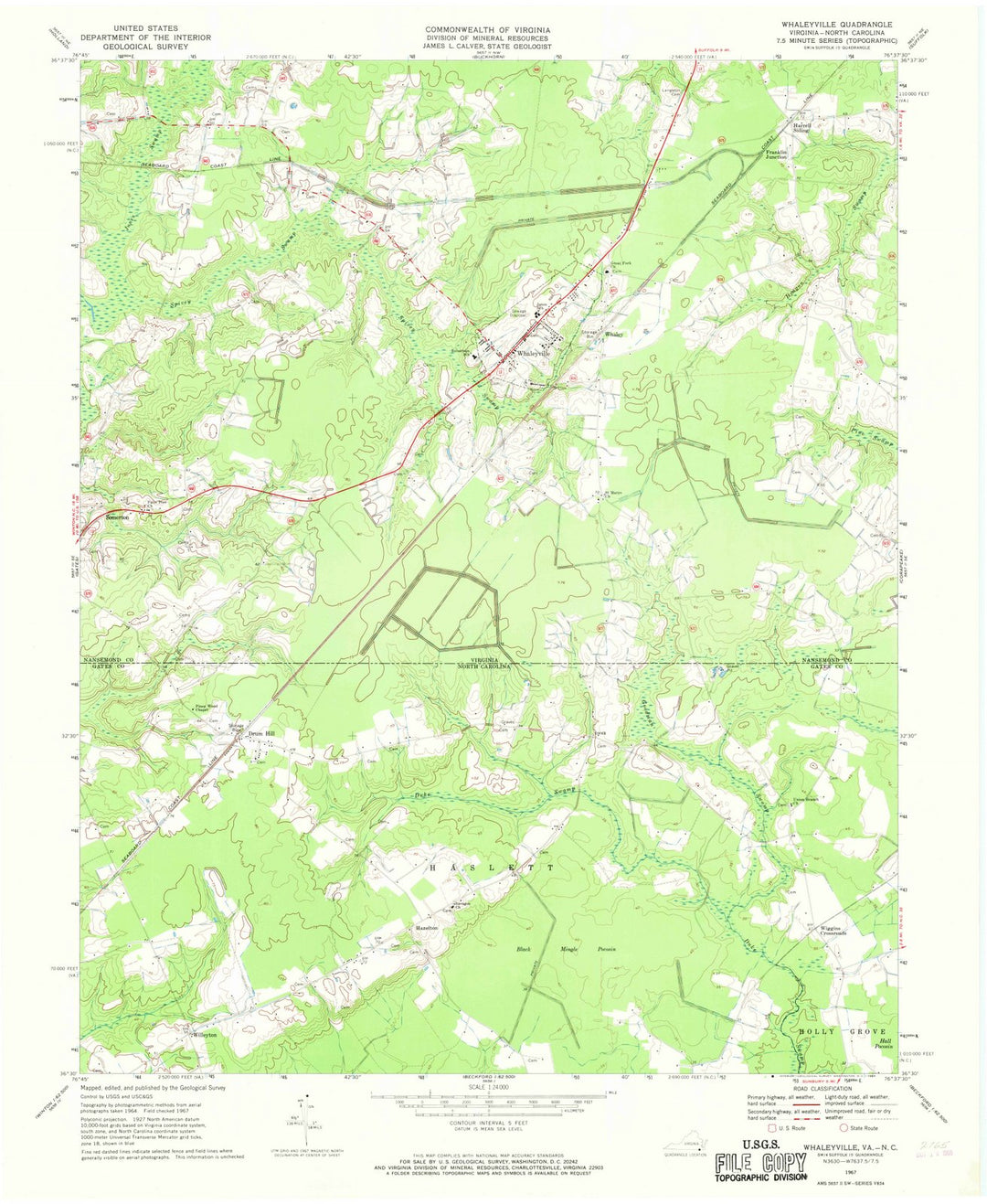 1967 Whaleyville, VA - Virginia - USGS Topographic Map