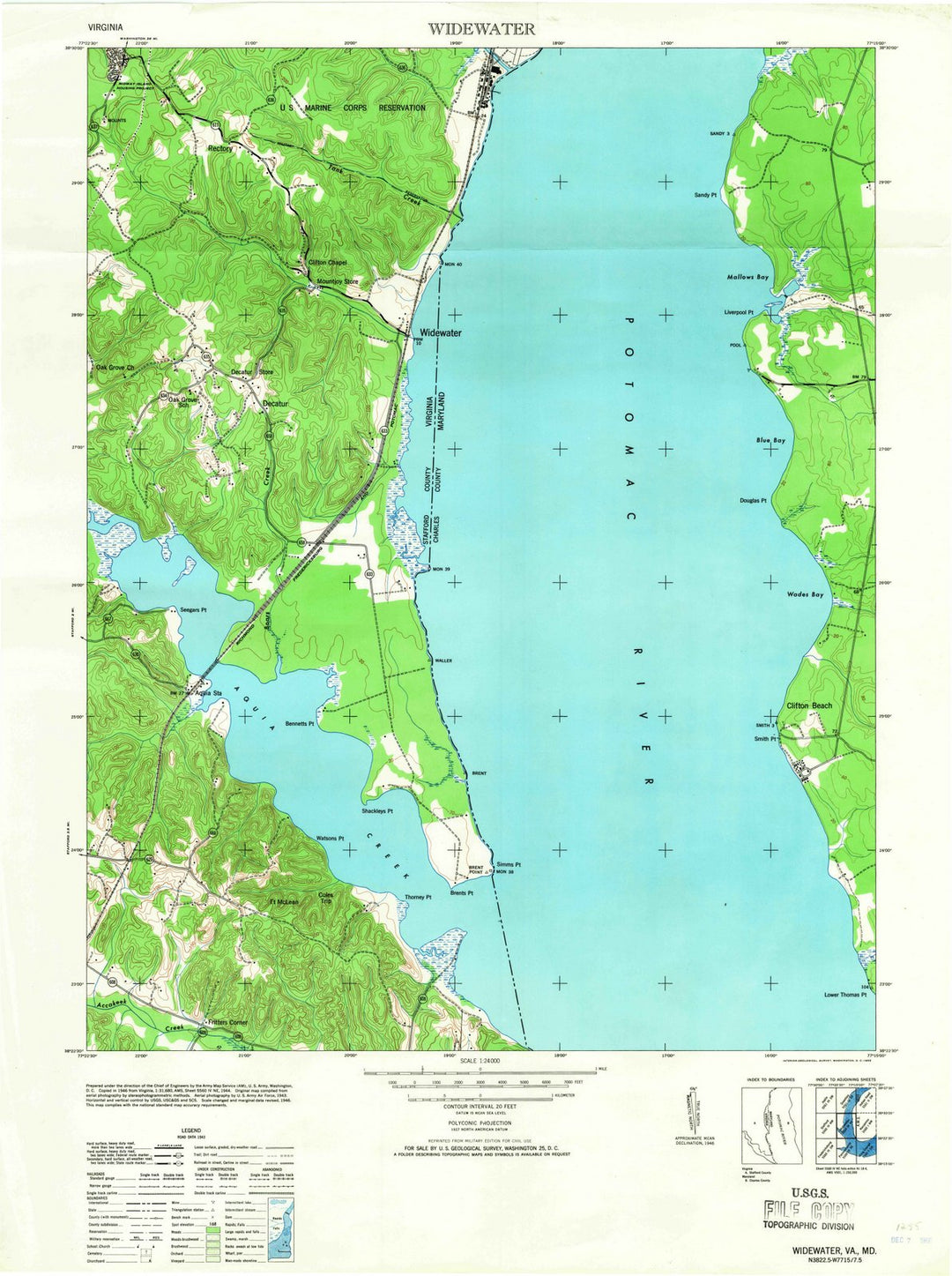 1946 Widewater, VA - Virginia - USGS Topographic Map