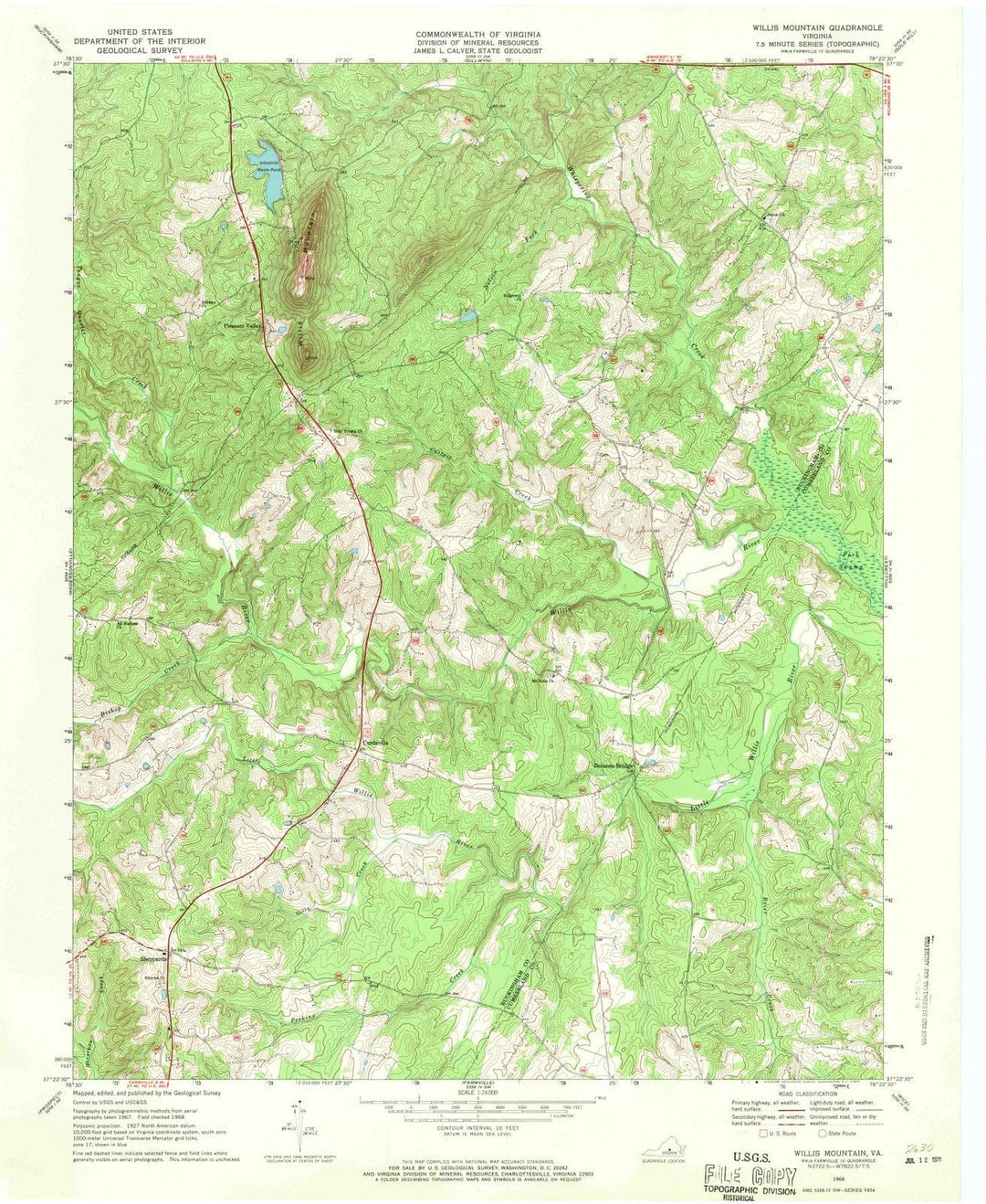 1968 Willis Mountain, VA - Virginia - USGS Topographic Map