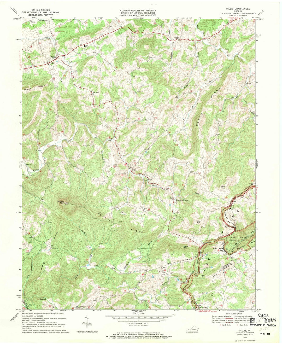 1968 Willis, VA - Virginia - USGS Topographic Map