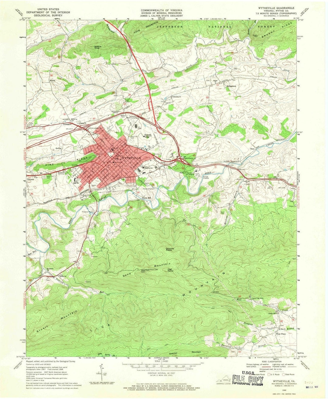 1968 Wytheville, VA - Virginia - USGS Topographic Map