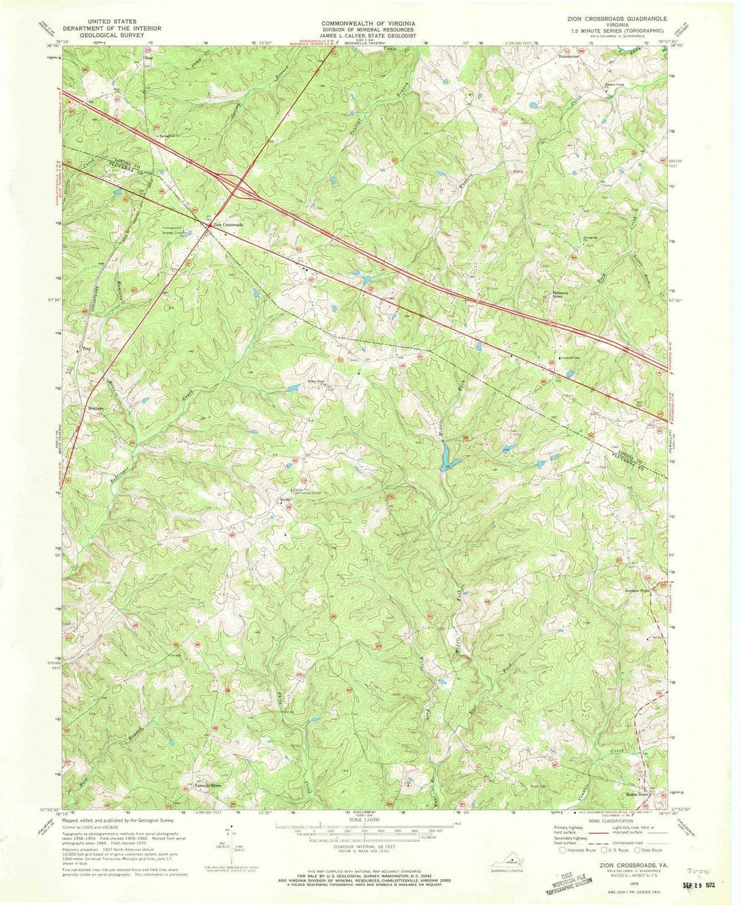1970 Zion Crossroads, VA - Virginia - USGS Topographic Map