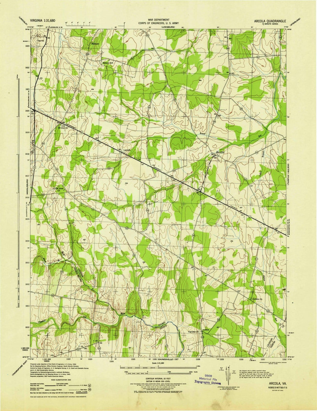 1944 Arcola, VA - Virginia - USGS Topographic Map