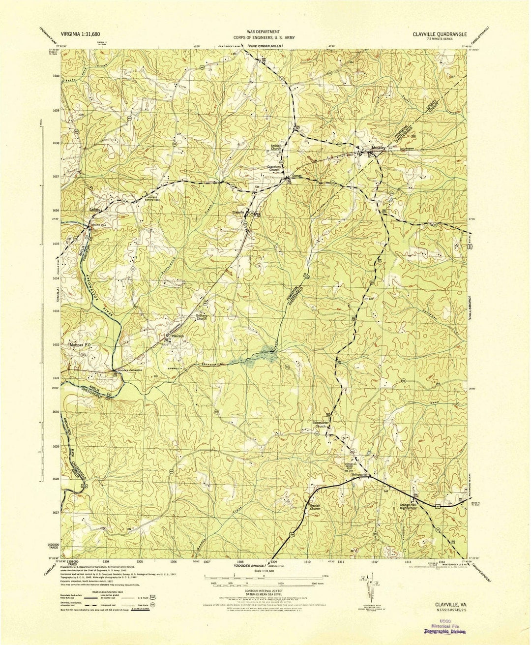 1944 Clayville, VA - Virginia - USGS Topographic Map
