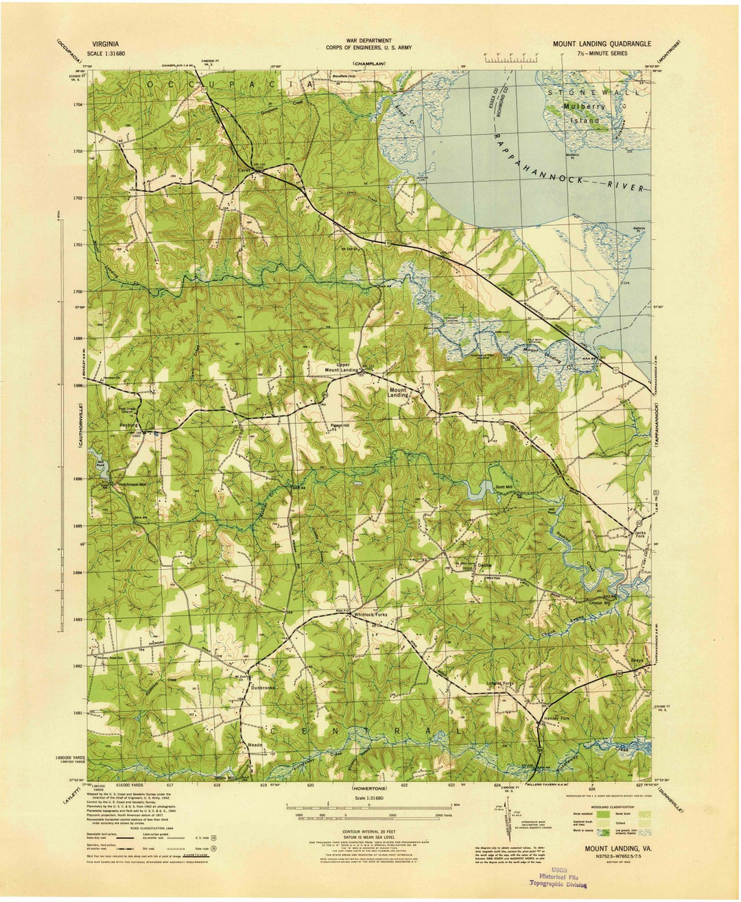 1944 Mount Landing, VA - Virginia - USGS Topographic Map