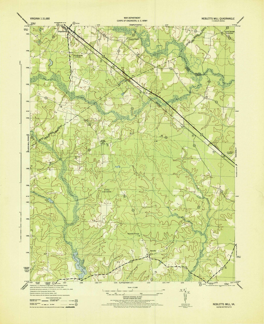 1944 Nebletts Mill, VA - Virginia - USGS Topographic Map