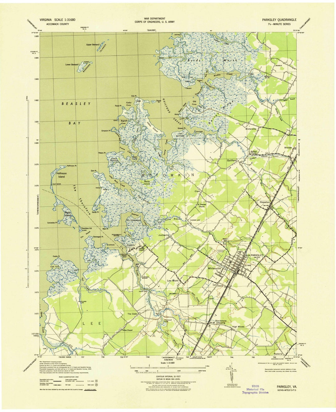 1943 Parksley, VA - Virginia - USGS Topographic Map