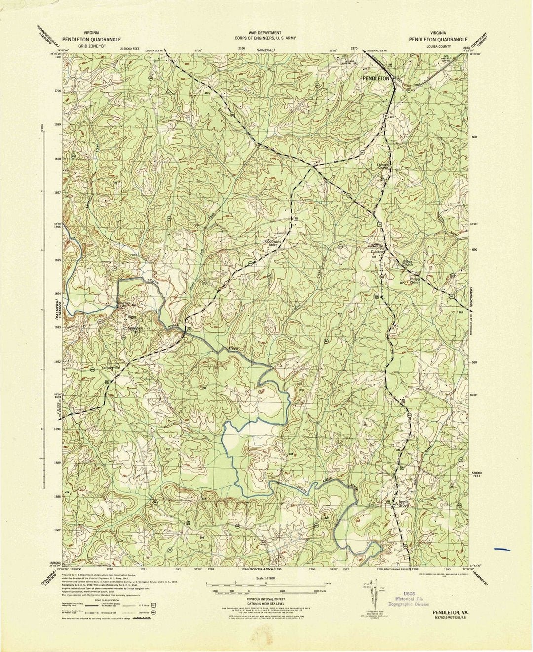1943 Pendleton, VA - Virginia - USGS Topographic Map