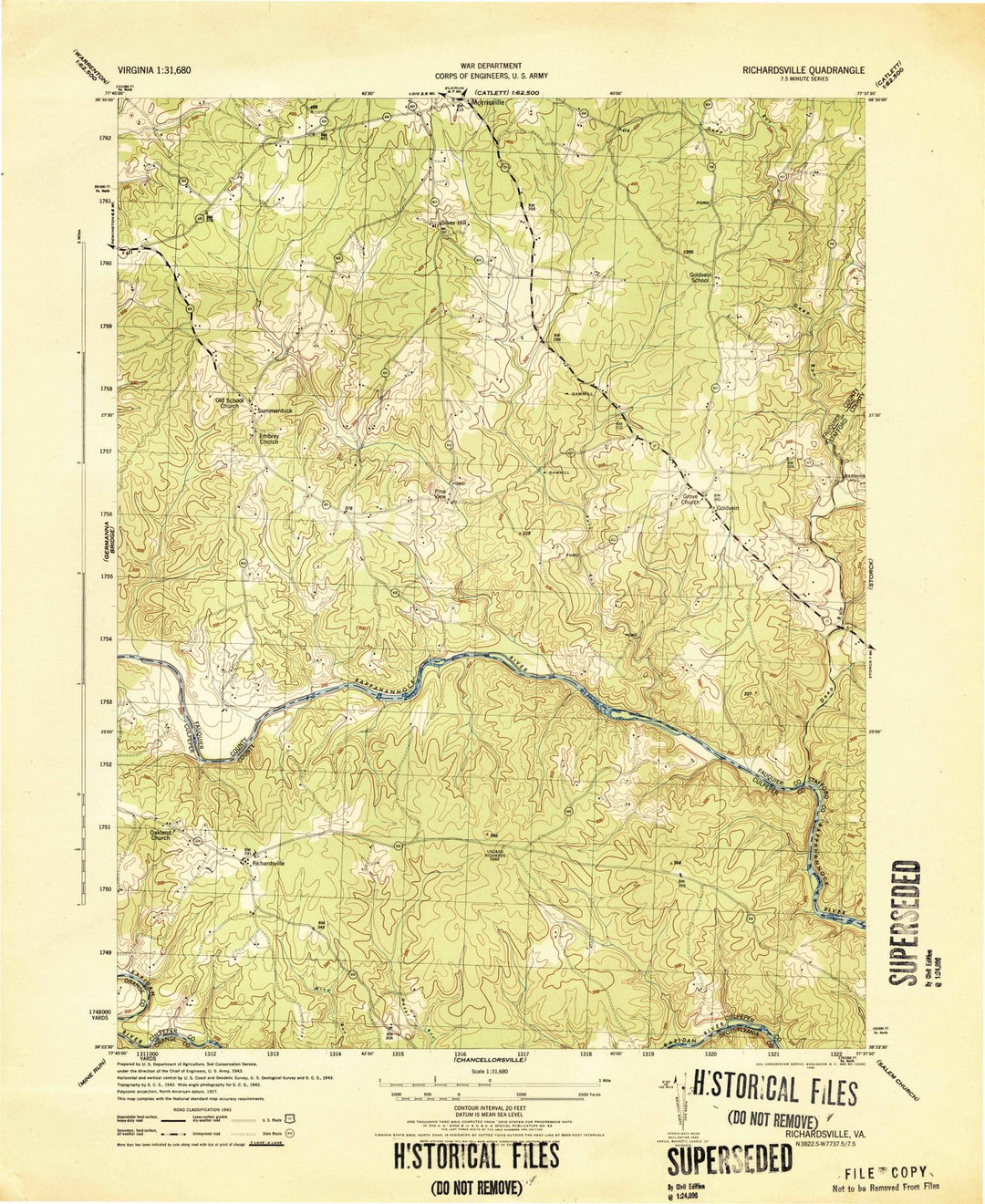 1944 Richardsville, VA - Virginia - USGS Topographic Map