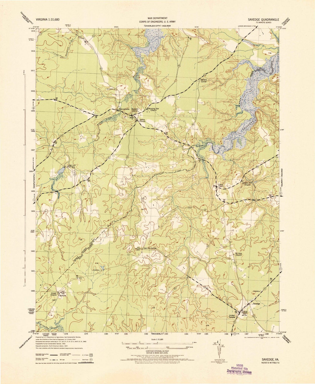 1943 Savedge, VA - Virginia - USGS Topographic Map