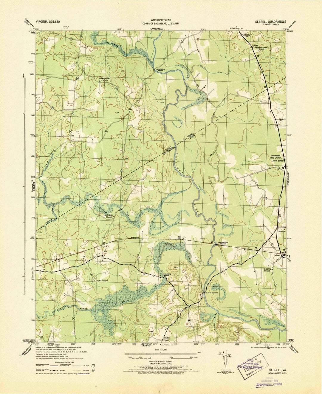 1943 Sebrell, VA - Virginia - USGS Topographic Map