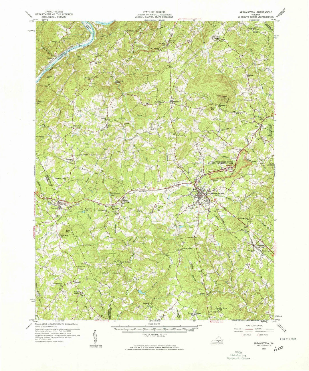 1958 Appomattox, VA - Virginia - USGS Topographic Map