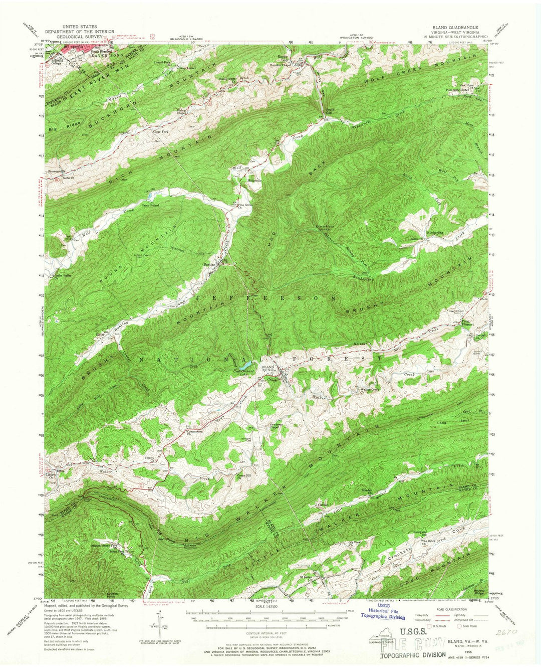 1956 Bland, VA - Virginia - USGS Topographic Map
