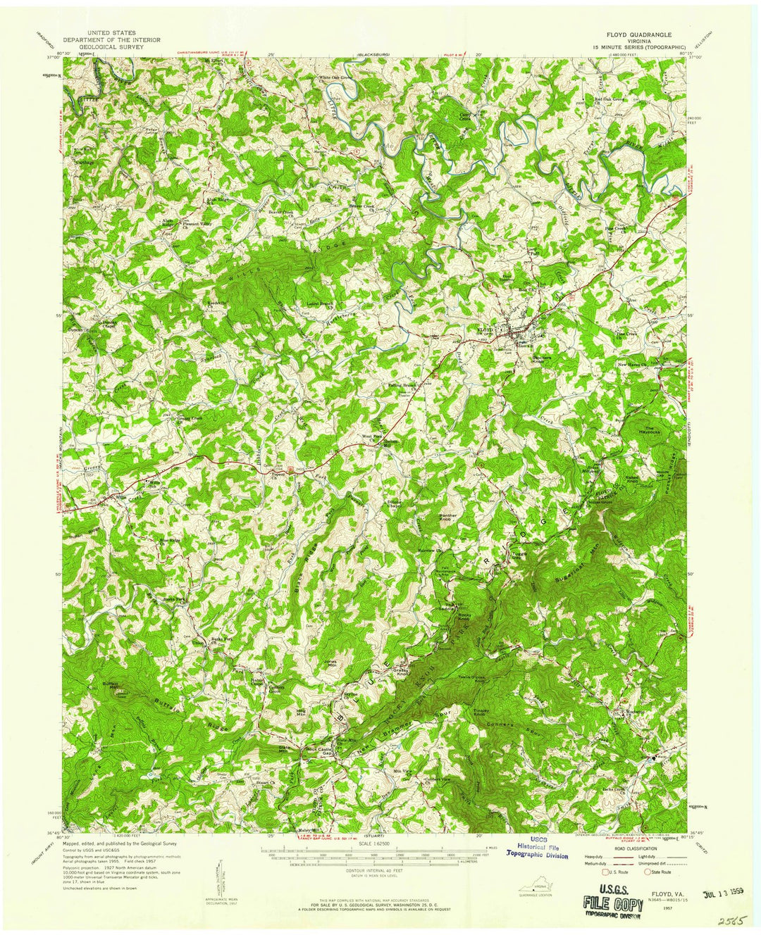 1957 Floyd, VA - Virginia - USGS Topographic Map