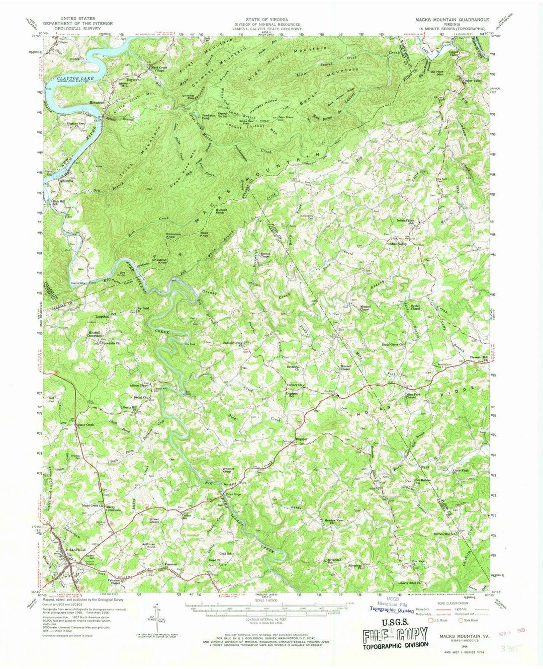 1956 Macks Mountain, VA - Virginia - USGS Topographic Map