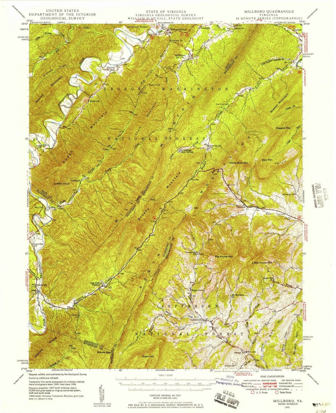 1946 Millboro, VA - Virginia - USGS Topographic Map