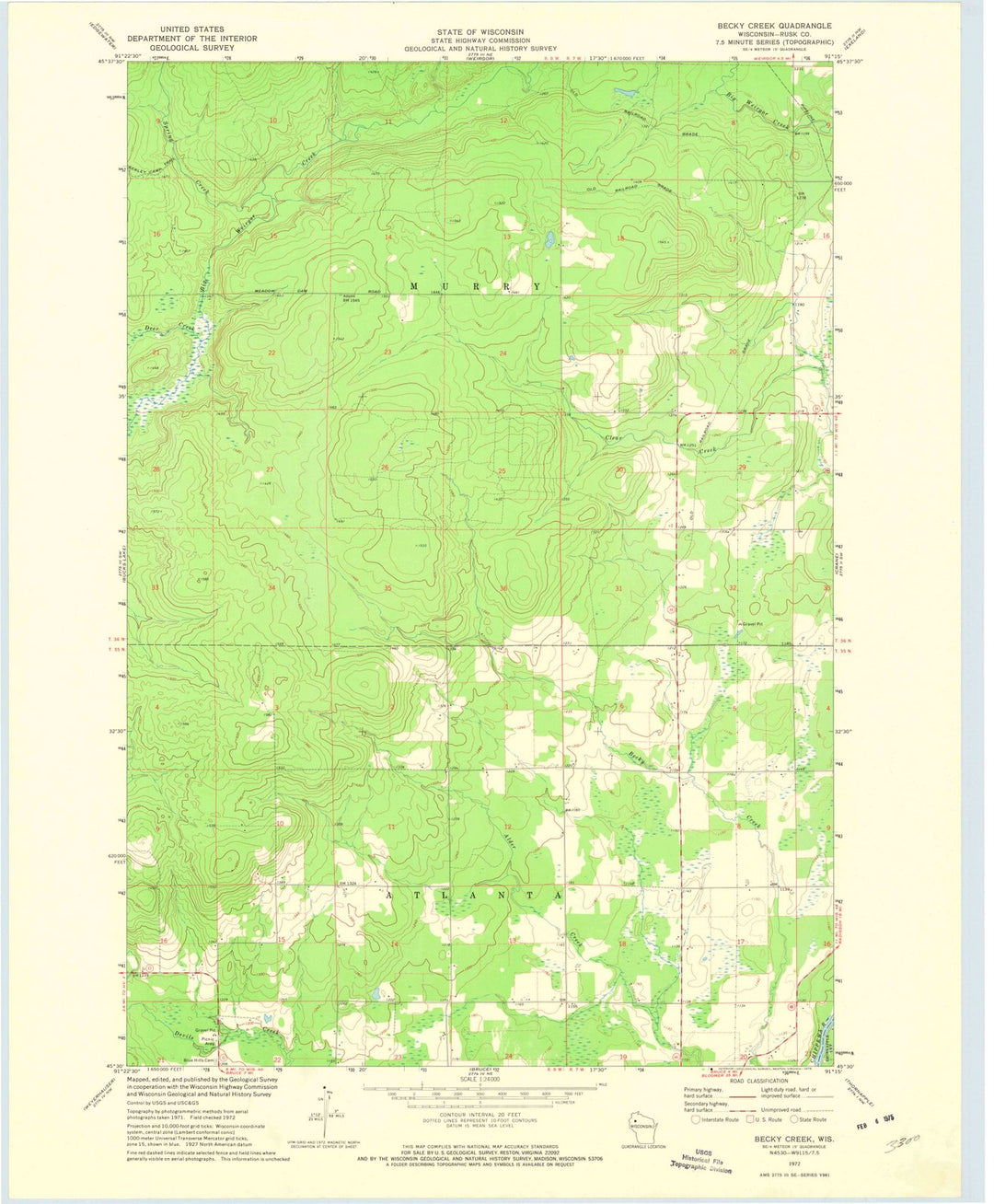 1972 Becky Creek, WI - Wisconsin - USGS Topographic Map