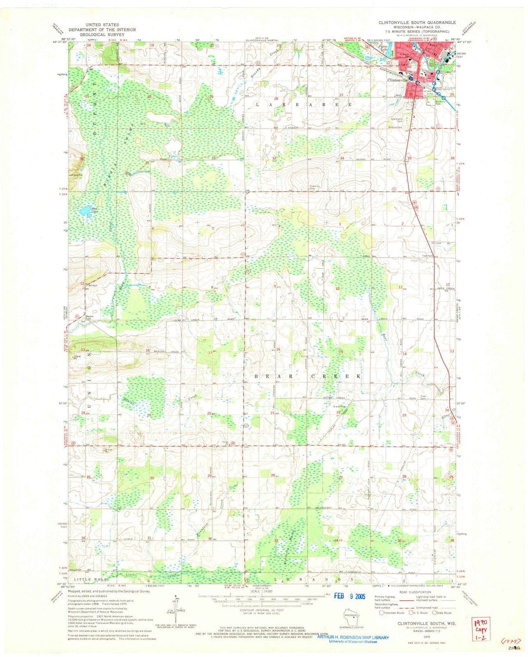 1970 Clintonville South, WI - Wisconsin - USGS Topographic Map