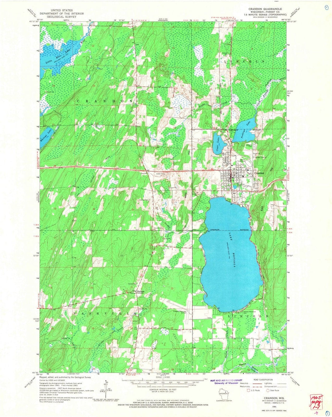 1965 Crandon, WI - Wisconsin - USGS Topographic Map