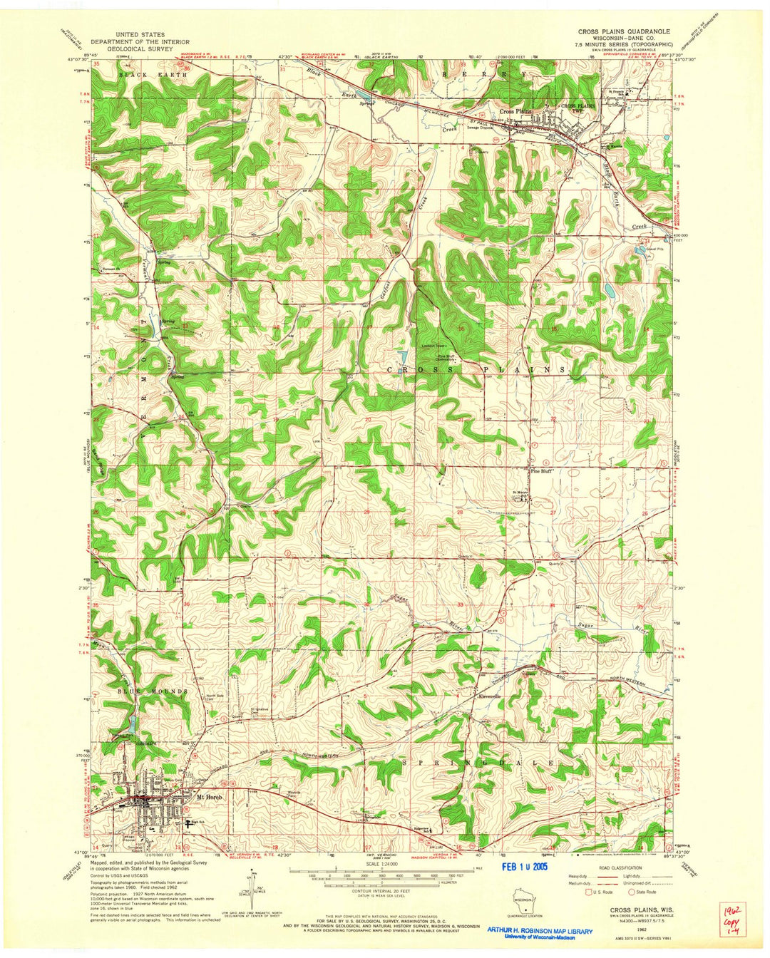 1962 Cross Plains, WI - Wisconsin - USGS Topographic Map