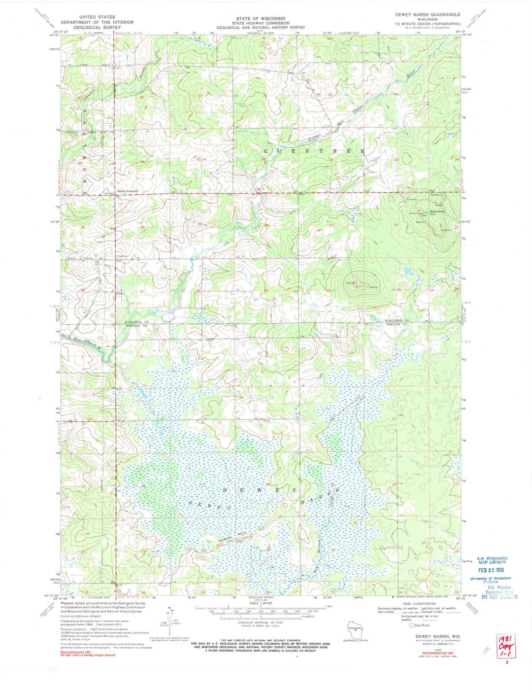 1970 Dewey Marsh, WI - Wisconsin - USGS Topographic Map