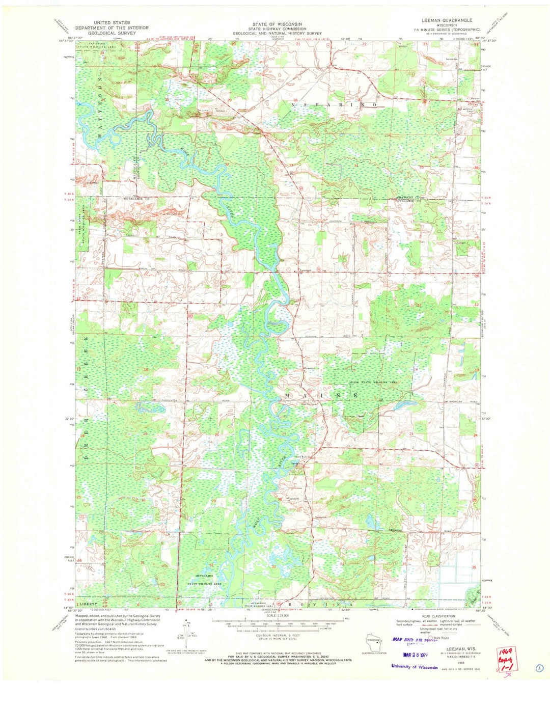 1969 Leeman, WI - Wisconsin - USGS Topographic Map