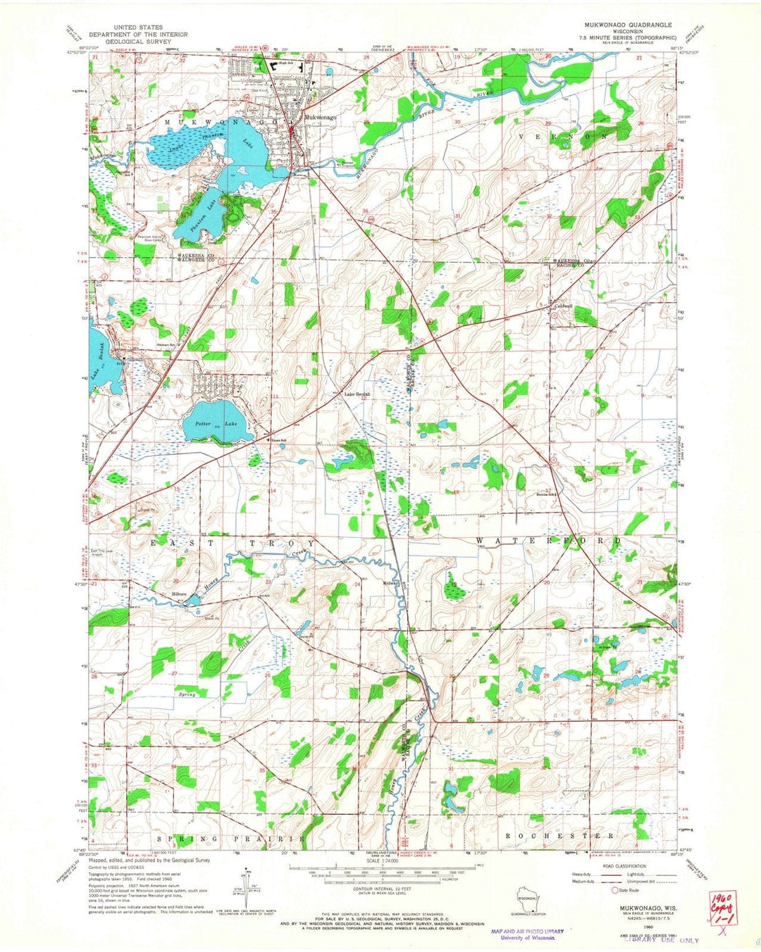 1960 Mukwonago, WI - Wisconsin - USGS Topographic Map