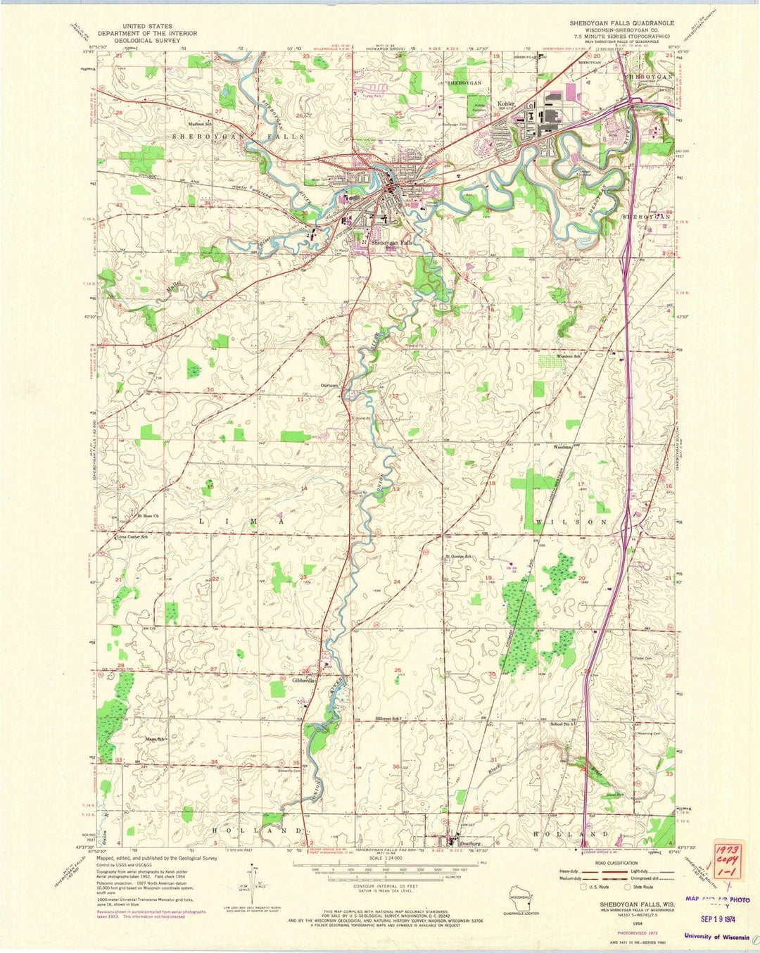1954 Sheboygan Falls, WI - Wisconsin - USGS Topographic Map