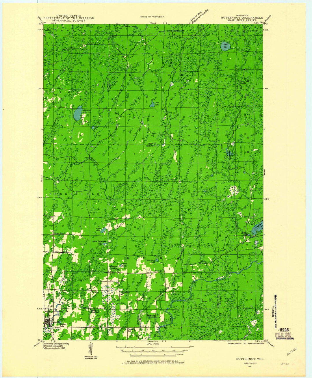 1940 Butternut, WI - Wisconsin - USGS Topographic Map