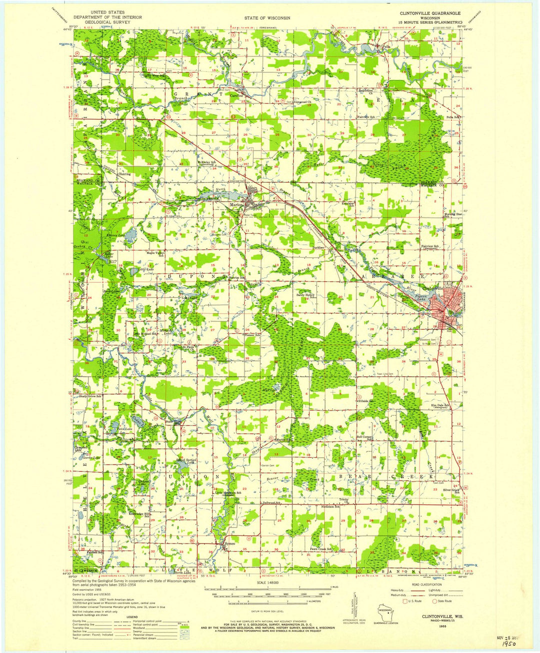 1955 Clintonville, WI - Wisconsin - USGS Topographic Map