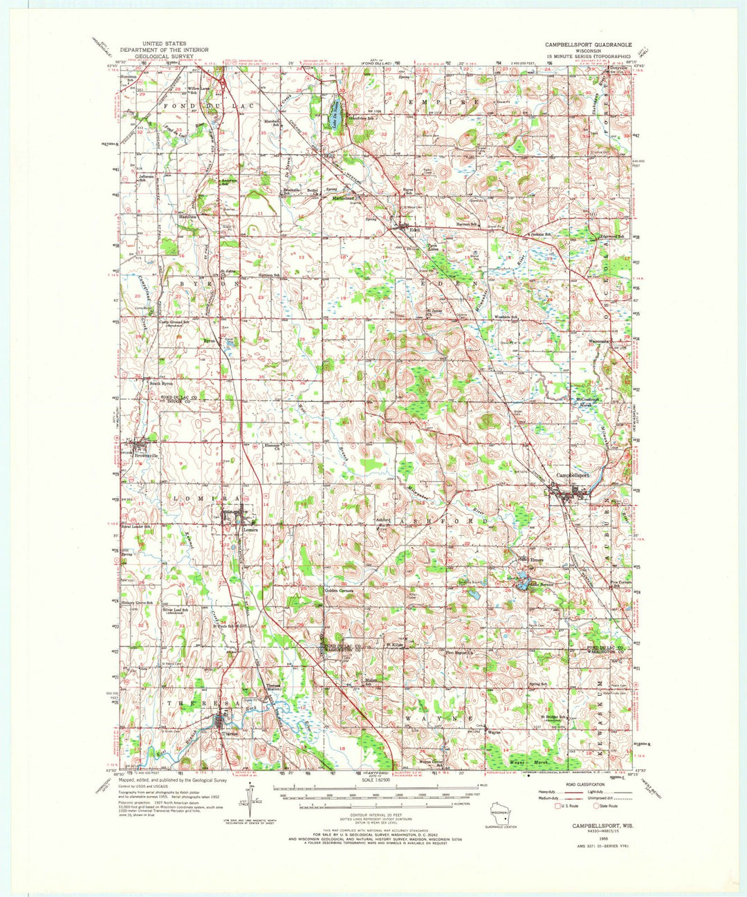 1955 Campbellsport, WI - Wisconsin - USGS Topographic Map