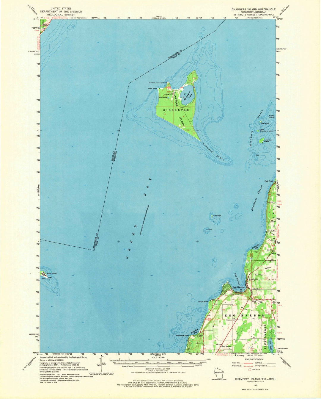 1961 Chambers Island, WI - Wisconsin - USGS Topographic Map